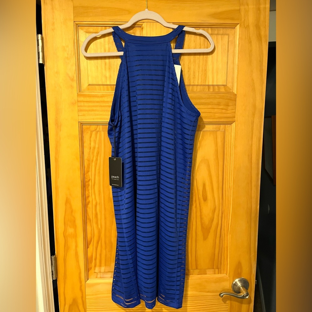 Isla Pacific Blue-striped Peach Dress XL